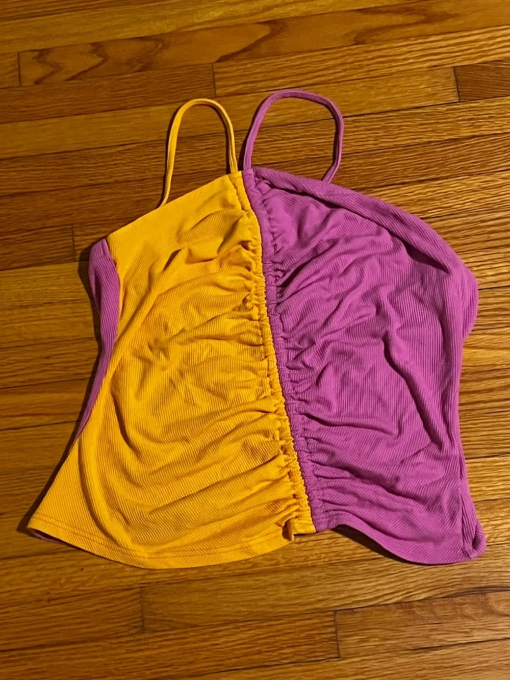 dolan Two-Tone Pink & Mustard Ruched Ribbed Cami - Picture 4 of 4